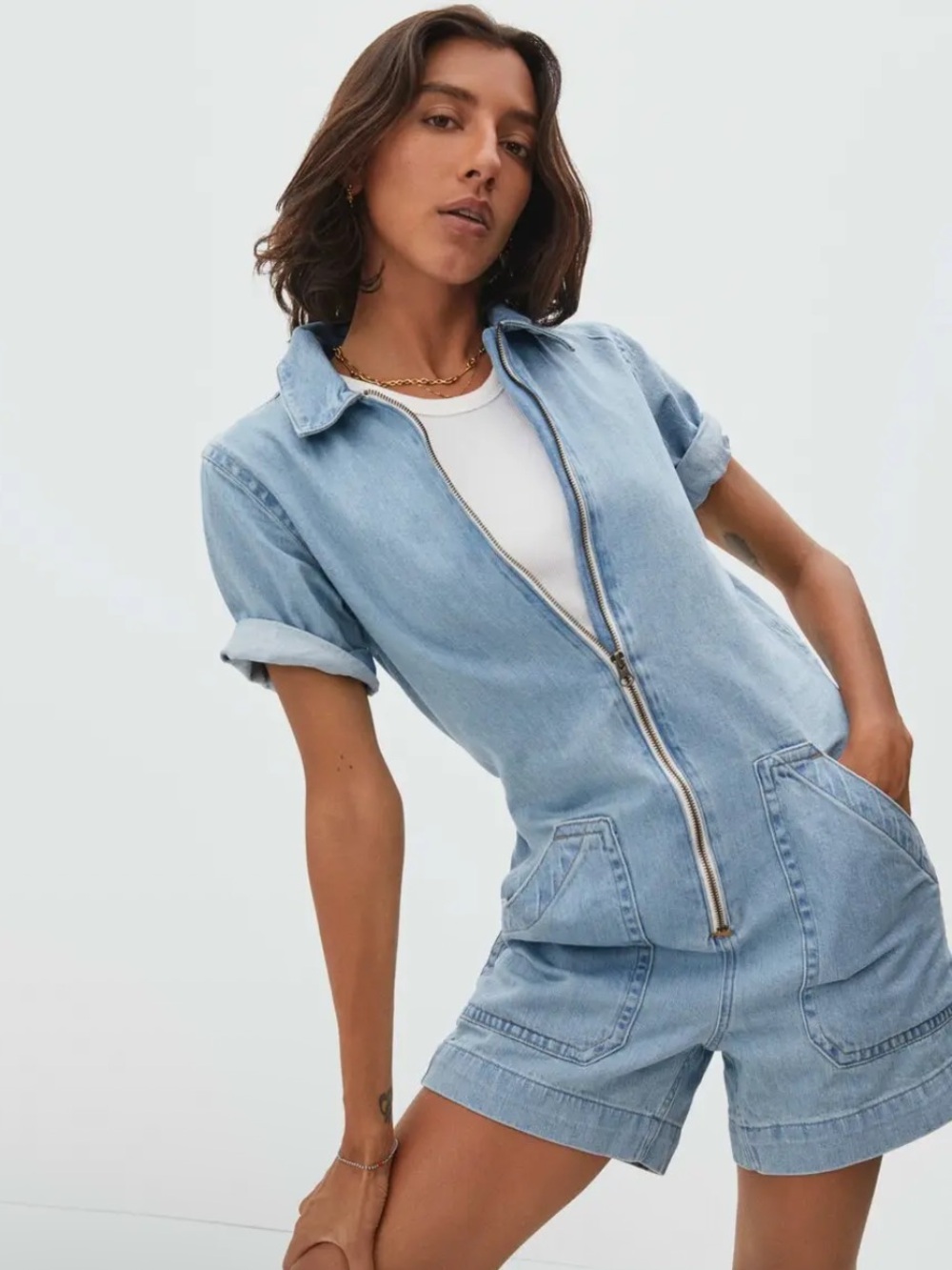 EVERLANE The Denim Short Coverall Organic Cotton size 4